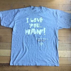 VNTG I Love You Man! Bud Light T-Shirt Official Product Single Stitch Grey Sz L